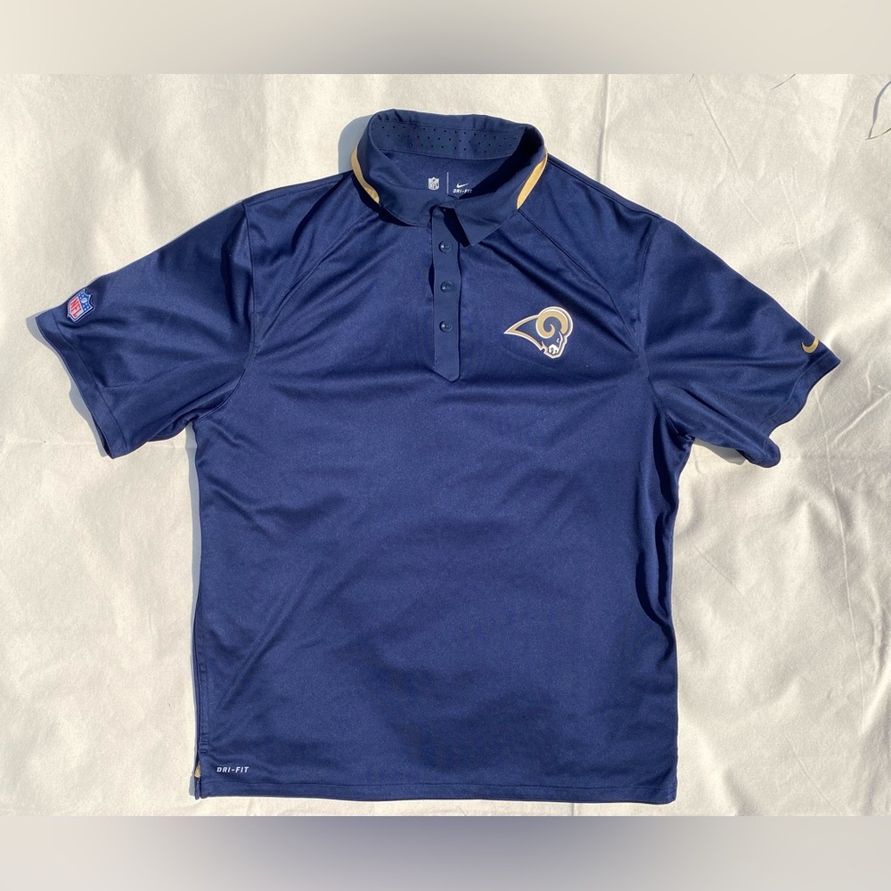 Nike x NFL Blue Gold St.Louis Rams Dri-Fit Short Sleeve Polo Shirt XL - Picture 2 of 11